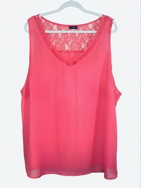 Torrid Coral Pink Lace-Trim V-Neck Sleeveless Top Size 4